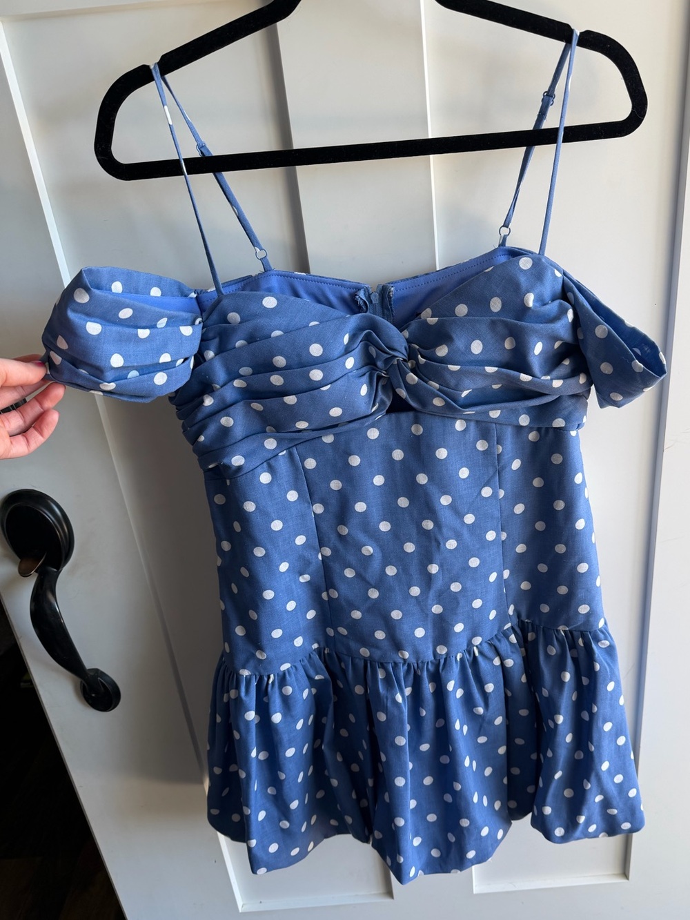 NWT Dillard’s B. Darlin blue and white polka dot dress! Size L